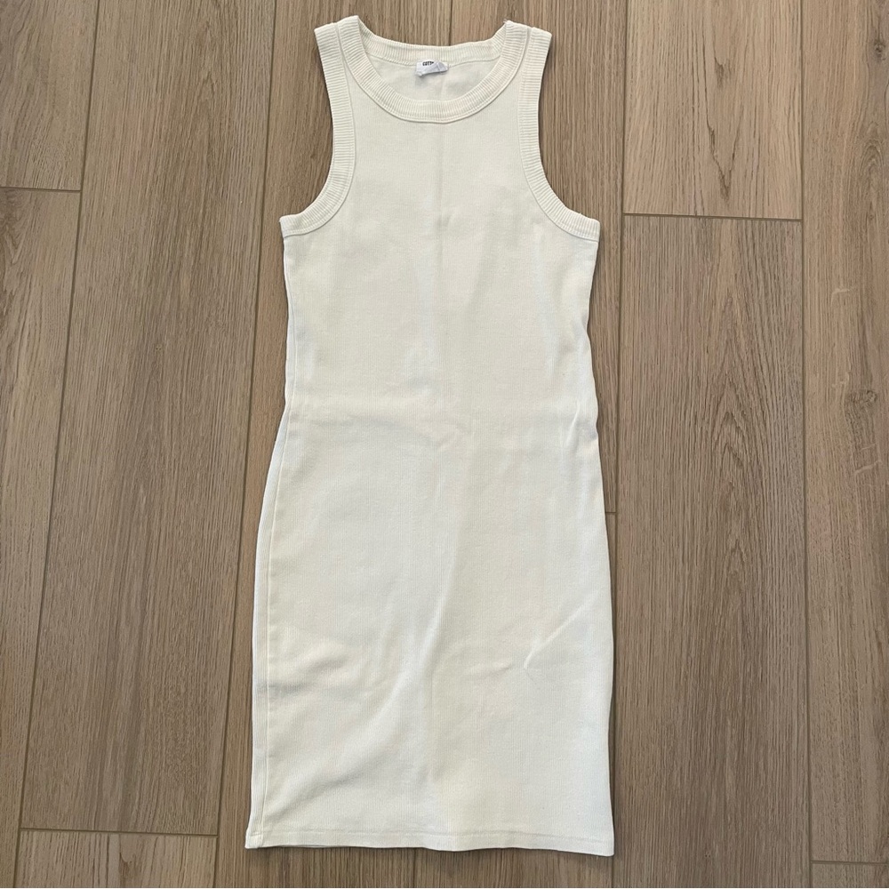 Cream ribbed tank dress